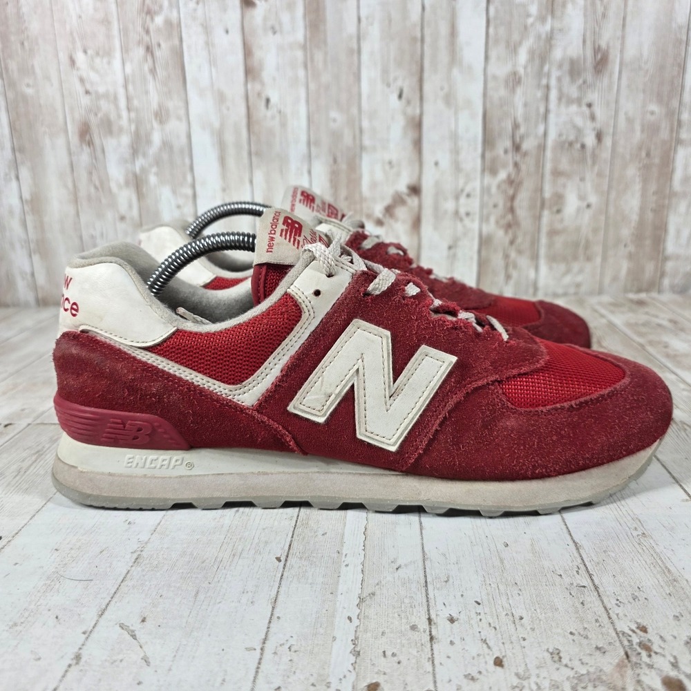 New Balance 574 Classic Red Suede Mesh Sneakers Mens 10.5 ML574PI2 Low Top